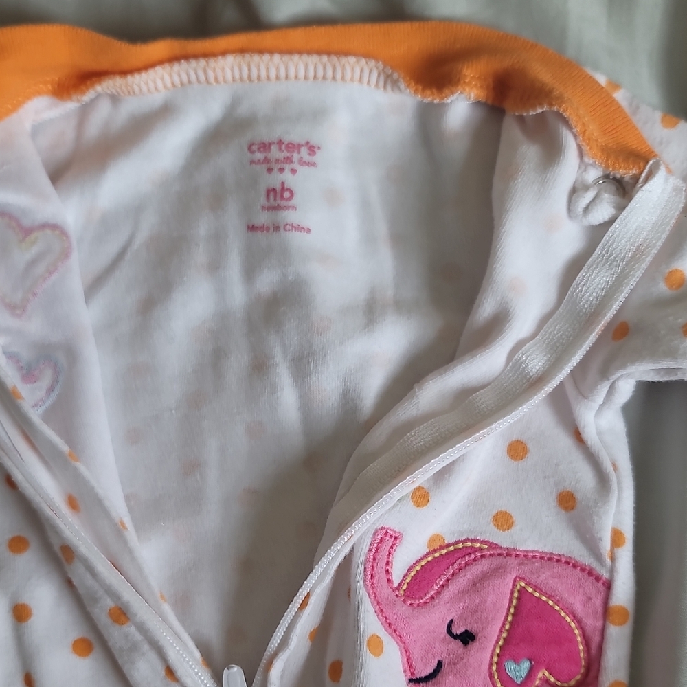 Carter's White Onesie with Pink Elephant and Orange Accents